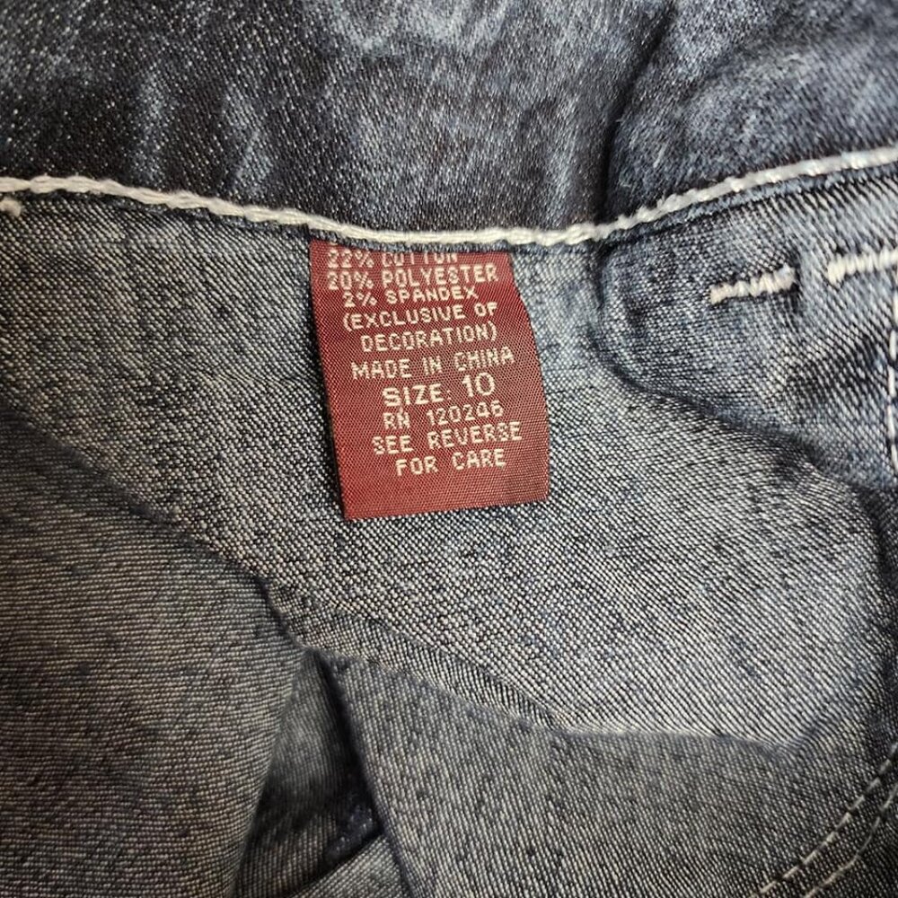 Angels y2k Crop Jean Capris Cuffed Size 10 Low Mid Rise Dark Wash Stretchy - Picture 5 of 8